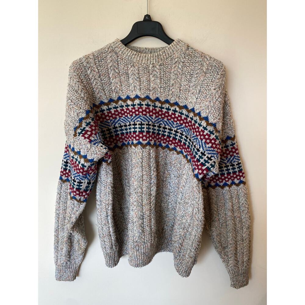 JTJ Collections Vintage Fair Isle Knit Sweater Crewneck Chunky Winter Nordic XL
